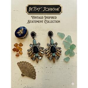 Betsey Johnson Blue & Amber Crystal Chandelier Earrings